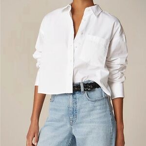J. Crew Etienne Cropped Button-Up in Cotton Poplin, NEW, White, XS, Orig $98